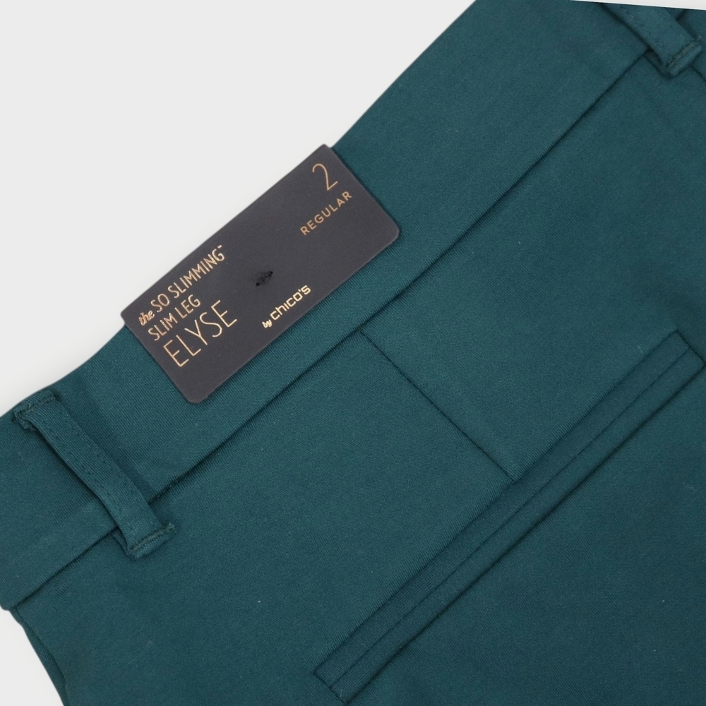 So Slimming Elyse Pants by Chico’s Womens Size 2= L/12 Elastic Waist Wave Green - Picture 4 of 6